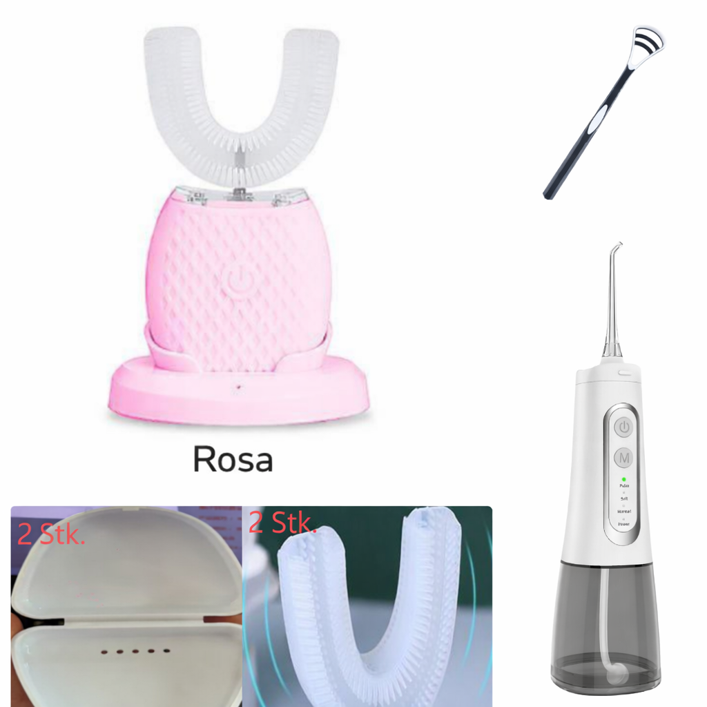 Intelligente, automatische elektrische Zahnbürste mit 360°-Drehfunktion, wasserdicht, U-förmig, aufhellend mit blauem Licht, USB-Ladefunktion