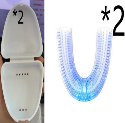 Intelligente, automatische elektrische Zahnbürste mit 360°-Drehfunktion, wasserdicht, U-förmig, aufhellend mit blauem Licht, USB-Ladefunktion