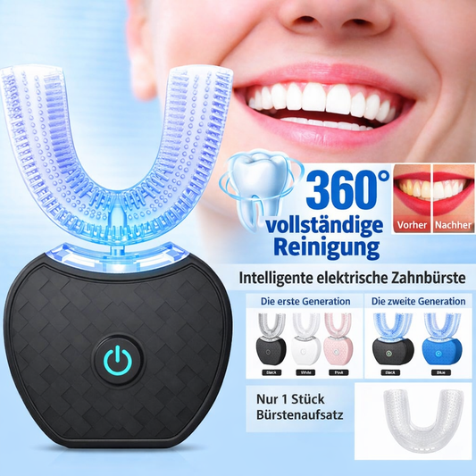 Intelligente, automatische elektrische Zahnbürste mit 360°-Drehfunktion, wasserdicht, U-förmig, aufhellend mit blauem Licht, USB-Ladefunktion