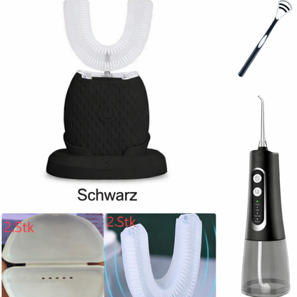 Intelligente, automatische elektrische Zahnbürste mit 360°-Drehfunktion, wasserdicht, U-förmig, aufhellend mit blauem Licht, USB-Ladefunktion